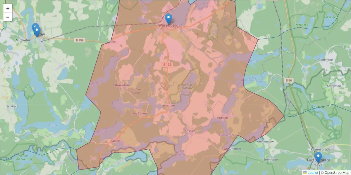 Karte des Postleitzahlen Bereichs  und der umliegenden Postleitzahlen in Deutschland