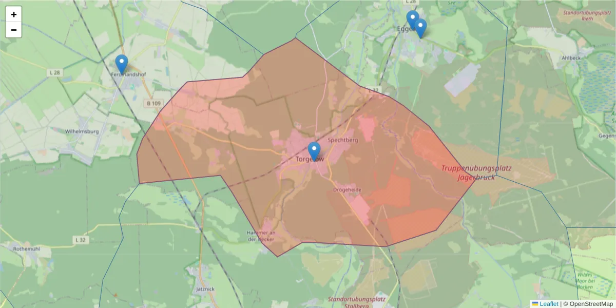 Karte des Postleitzahlen Bereichs  und der umliegenden Postleitzahlen in Deutschland