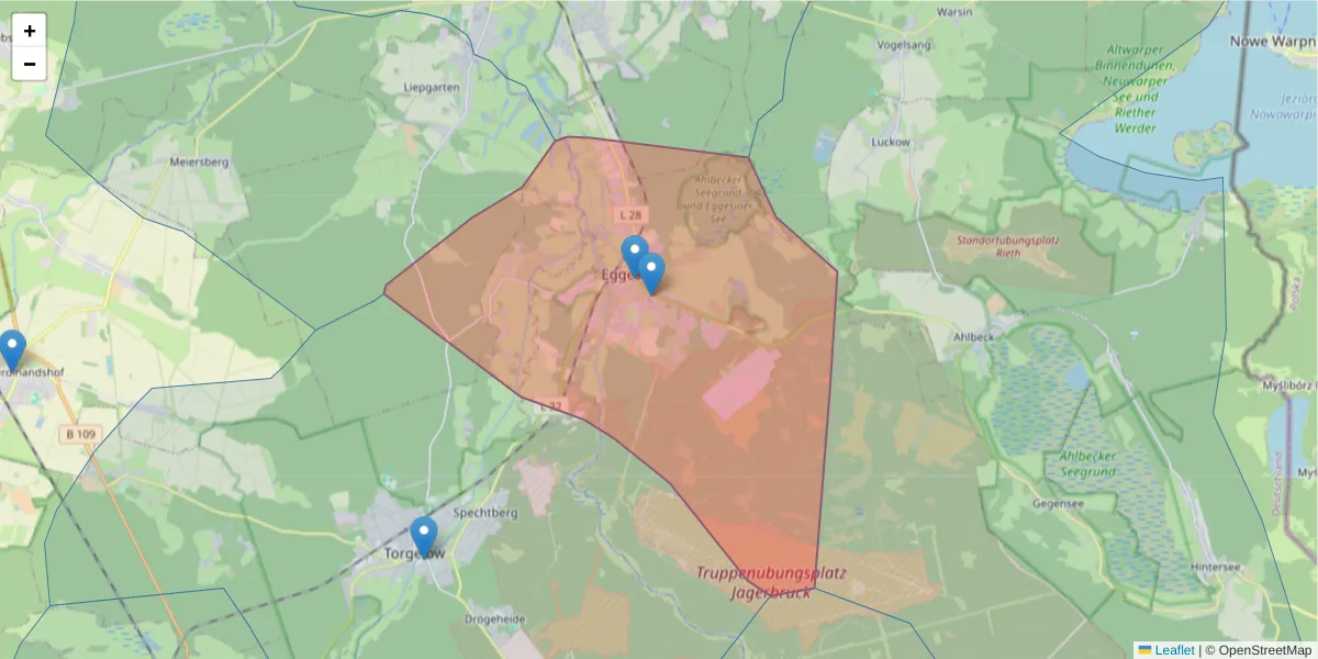 Karte des Postleitzahlen Bereichs  und der umliegenden Postleitzahlen in Deutschland