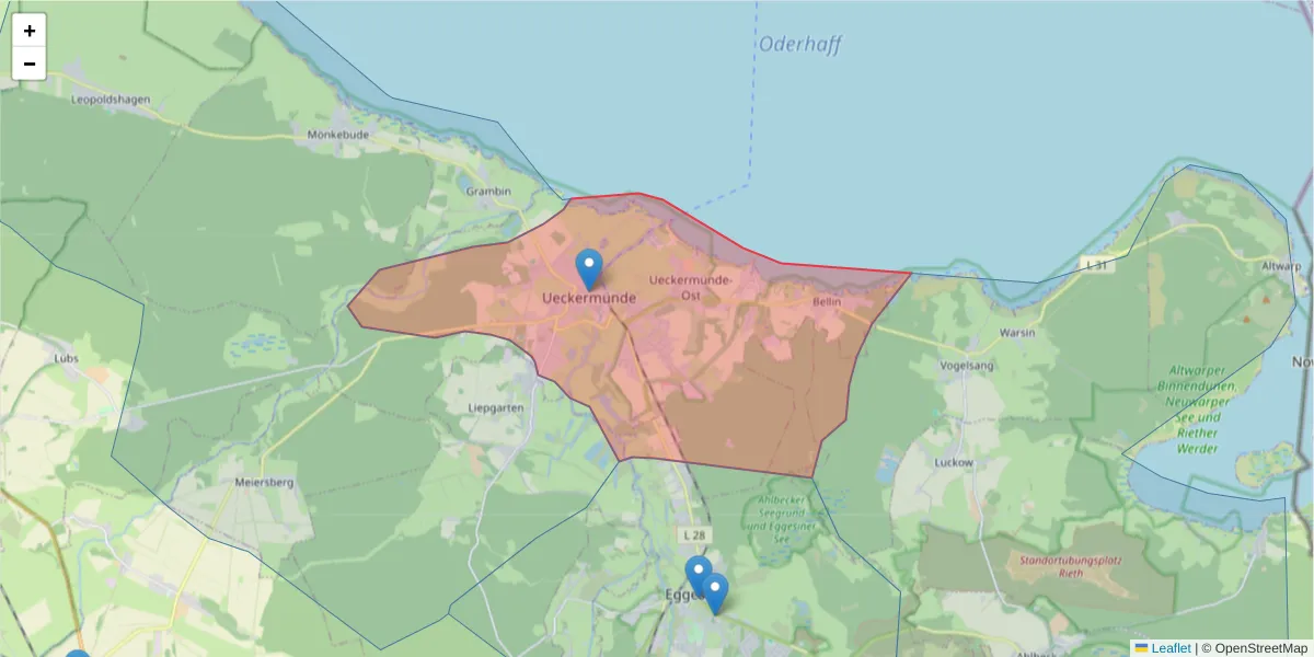 Karte des Postleitzahlen Bereichs  und der umliegenden Postleitzahlen in Deutschland