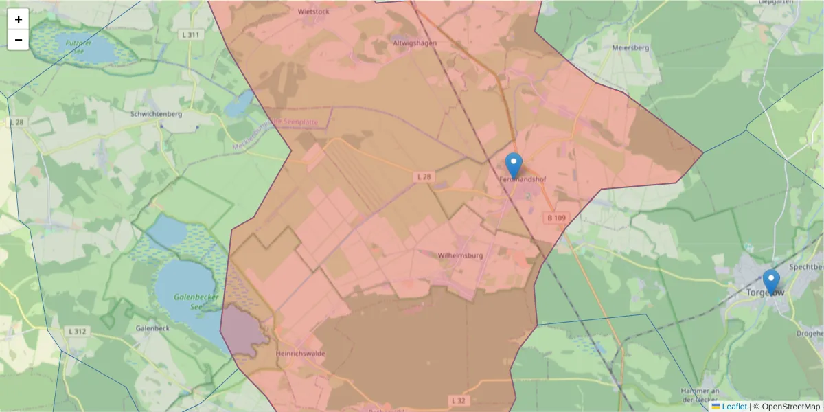 Karte des Postleitzahlen Bereichs  und der umliegenden Postleitzahlen in Deutschland