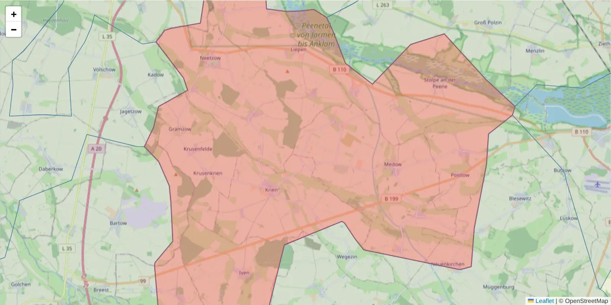 Karte des Postleitzahlen Bereichs  und der umliegenden Postleitzahlen in Deutschland