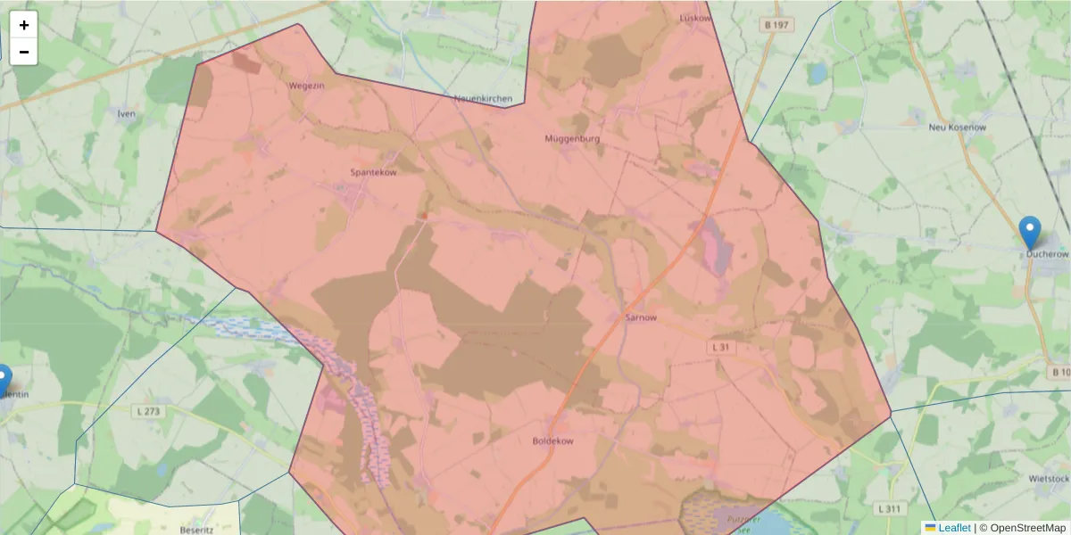 Karte des Postleitzahlen Bereichs  und der umliegenden Postleitzahlen in Deutschland