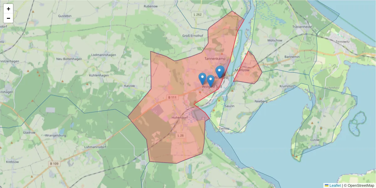 Karte des Postleitzahlen Bereichs  und der umliegenden Postleitzahlen in Deutschland