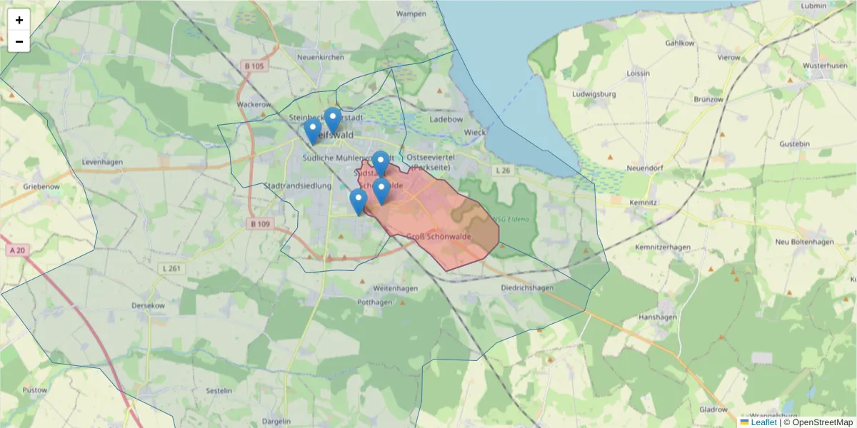 Karte des Postleitzahlen Bereichs  und der umliegenden Postleitzahlen in Deutschland