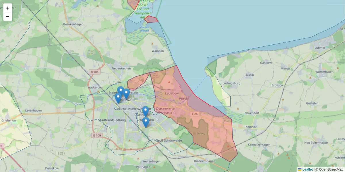 Karte des Postleitzahlen Bereichs  und der umliegenden Postleitzahlen in Deutschland