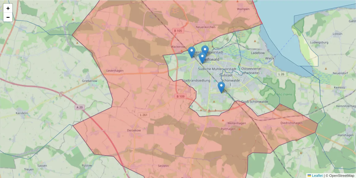 Karte des Postleitzahlen Bereichs  und der umliegenden Postleitzahlen in Deutschland