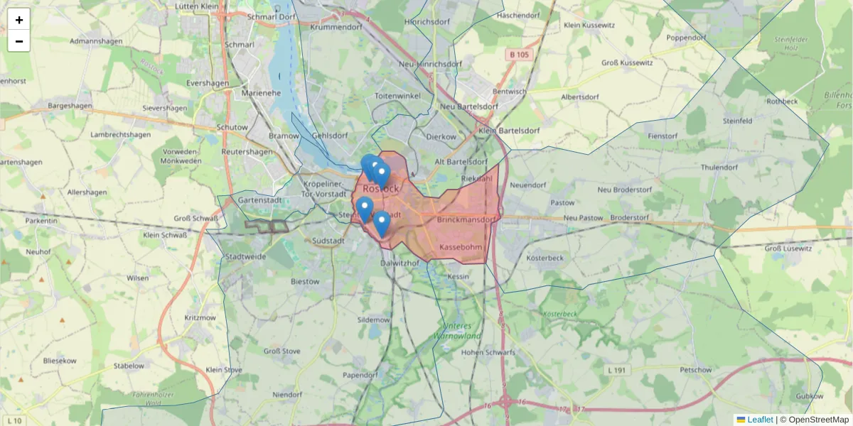 Karte des Postleitzahlen Bereichs  und der umliegenden Postleitzahlen in Deutschland