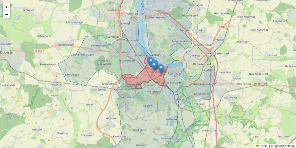 Karte des Postleitzahlen Bereichs  und der umliegenden Postleitzahlen in Deutschland