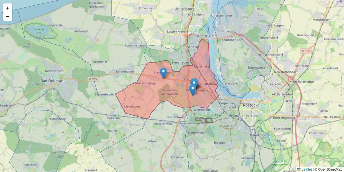 Karte des Postleitzahlen Bereichs  und der umliegenden Postleitzahlen in Deutschland