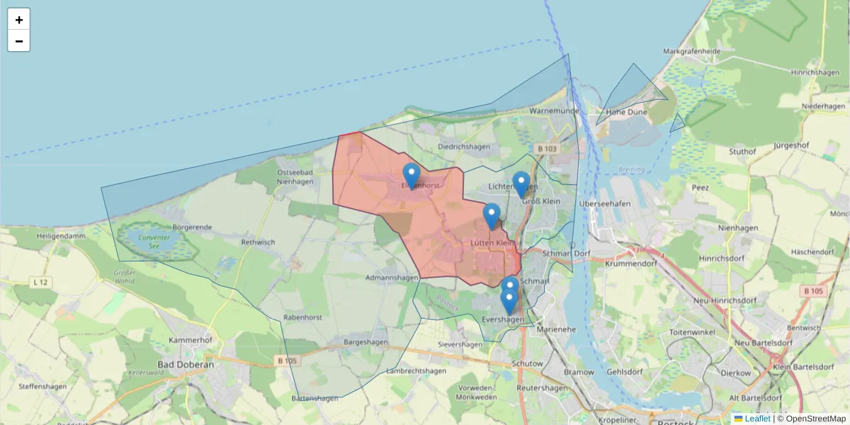 Karte des Postleitzahlen Bereichs  und der umliegenden Postleitzahlen in Deutschland
