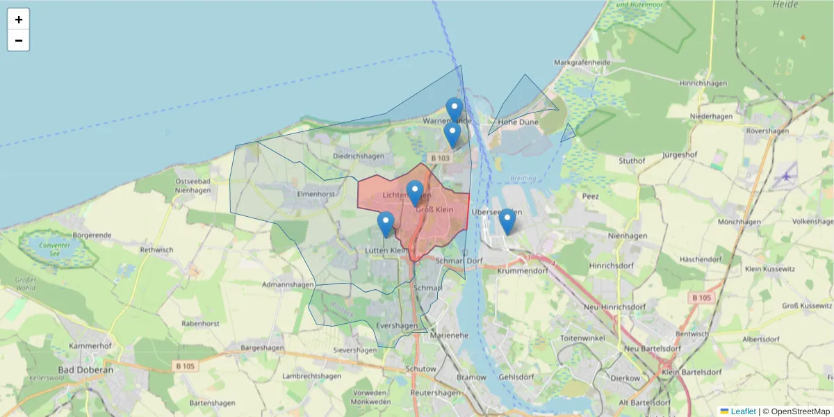 Karte des Postleitzahlen Bereichs  und der umliegenden Postleitzahlen in Deutschland