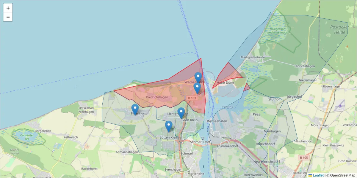 Karte des Postleitzahlen Bereichs  und der umliegenden Postleitzahlen in Deutschland
