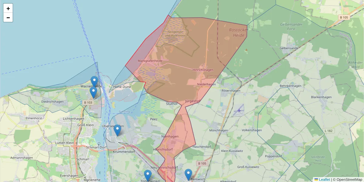 Karte des Postleitzahlen Bereichs  und der umliegenden Postleitzahlen in Deutschland