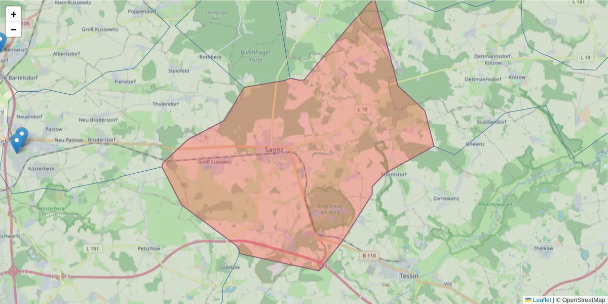 Karte des Postleitzahlen Bereichs  und der umliegenden Postleitzahlen in Deutschland