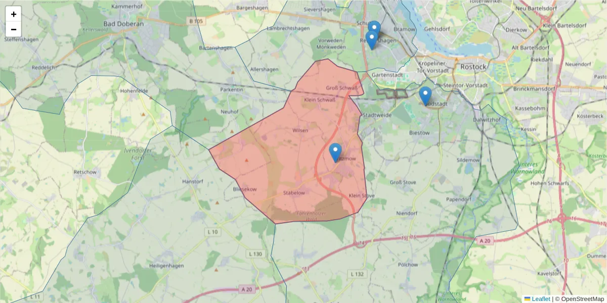 Karte des Postleitzahlen Bereichs  und der umliegenden Postleitzahlen in Deutschland