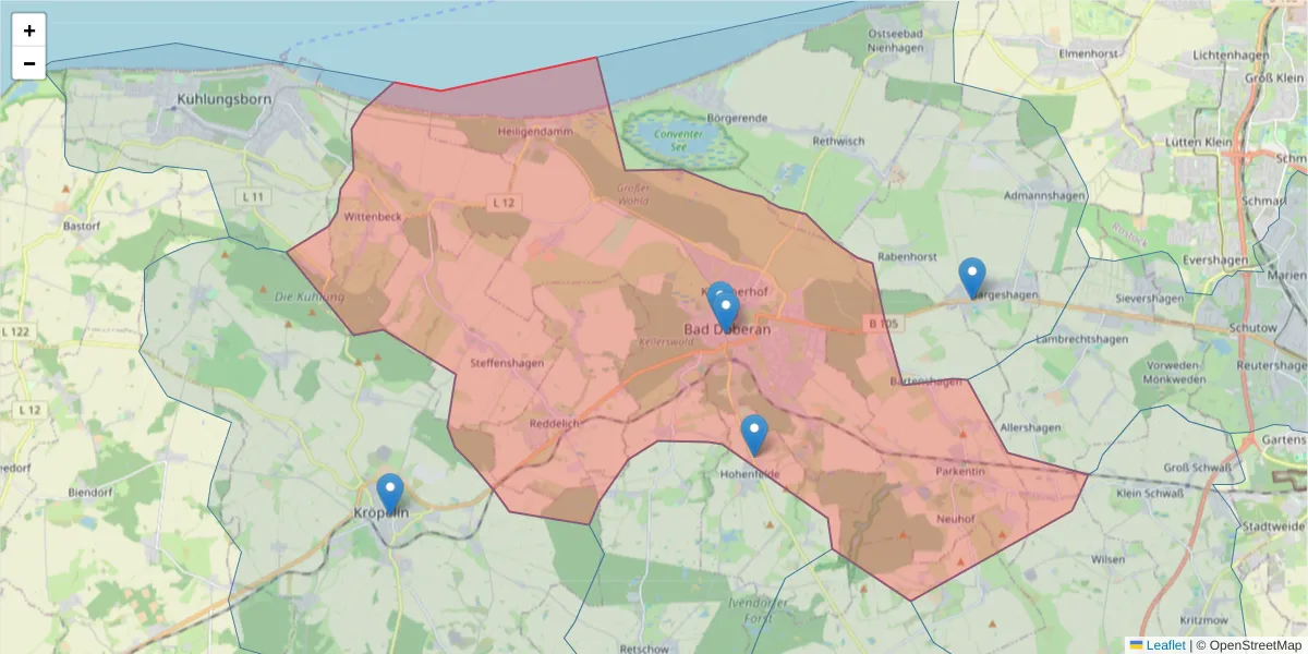Karte des Postleitzahlen Bereichs  und der umliegenden Postleitzahlen in Deutschland