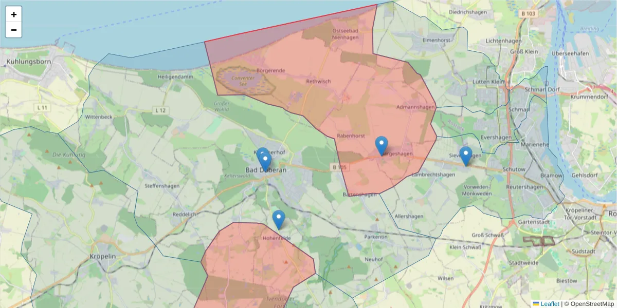 Karte des Postleitzahlen Bereichs  und der umliegenden Postleitzahlen in Deutschland
