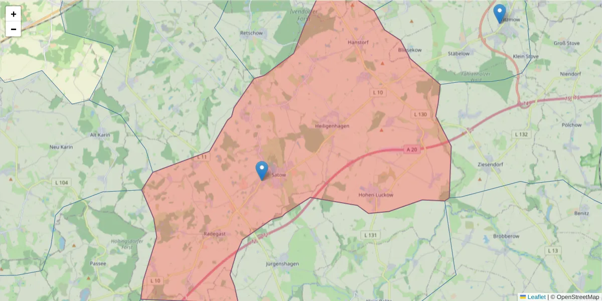 Karte des Postleitzahlen Bereichs  und der umliegenden Postleitzahlen in Deutschland