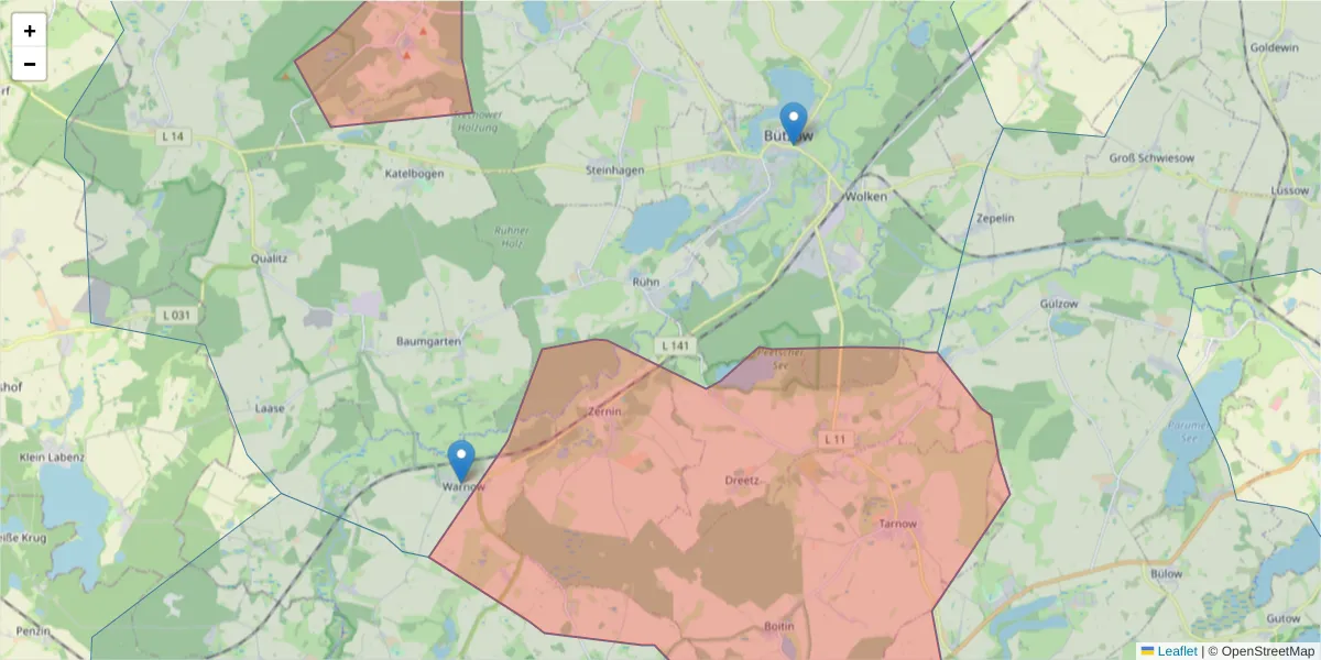 Karte des Postleitzahlen Bereichs  und der umliegenden Postleitzahlen in Deutschland