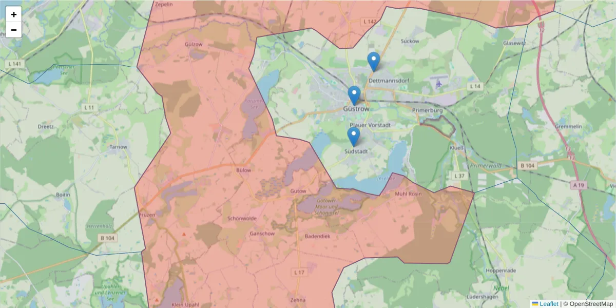 Karte des Postleitzahlen Bereichs  und der umliegenden Postleitzahlen in Deutschland
