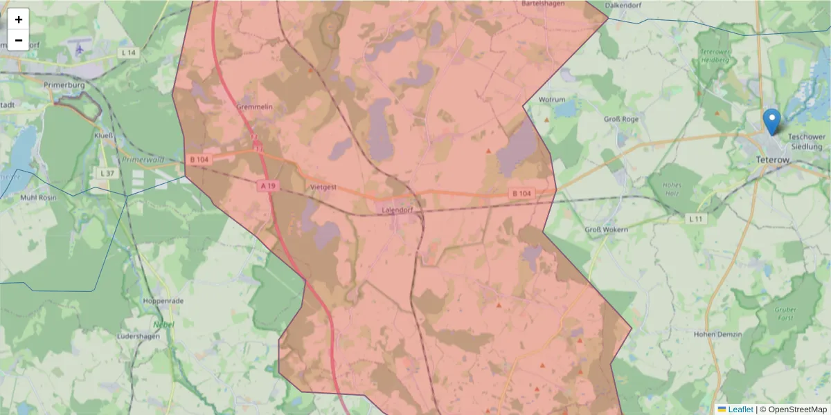 Karte des Postleitzahlen Bereichs  und der umliegenden Postleitzahlen in Deutschland