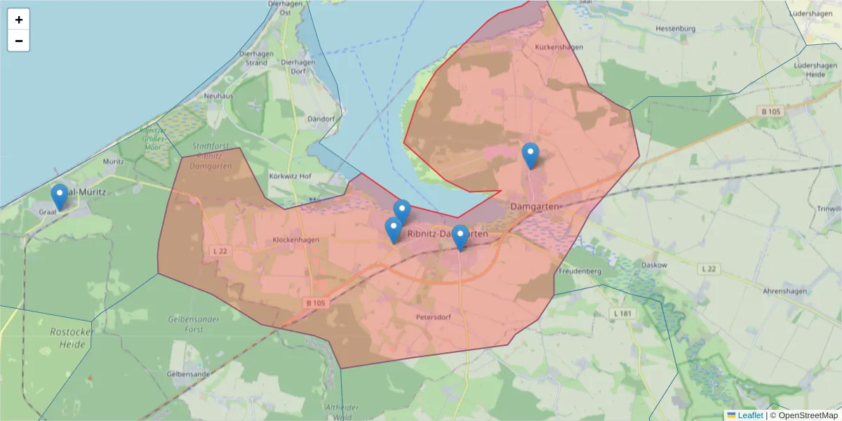 Karte des Postleitzahlen Bereichs  und der umliegenden Postleitzahlen in Deutschland