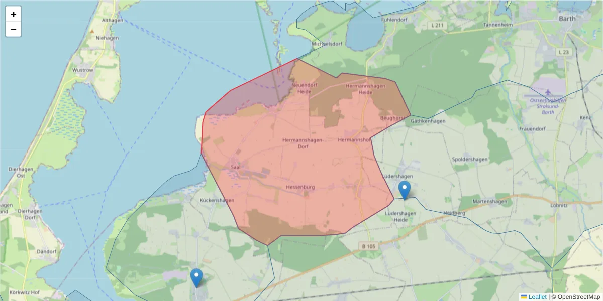 Karte des Postleitzahlen Bereichs  und der umliegenden Postleitzahlen in Deutschland