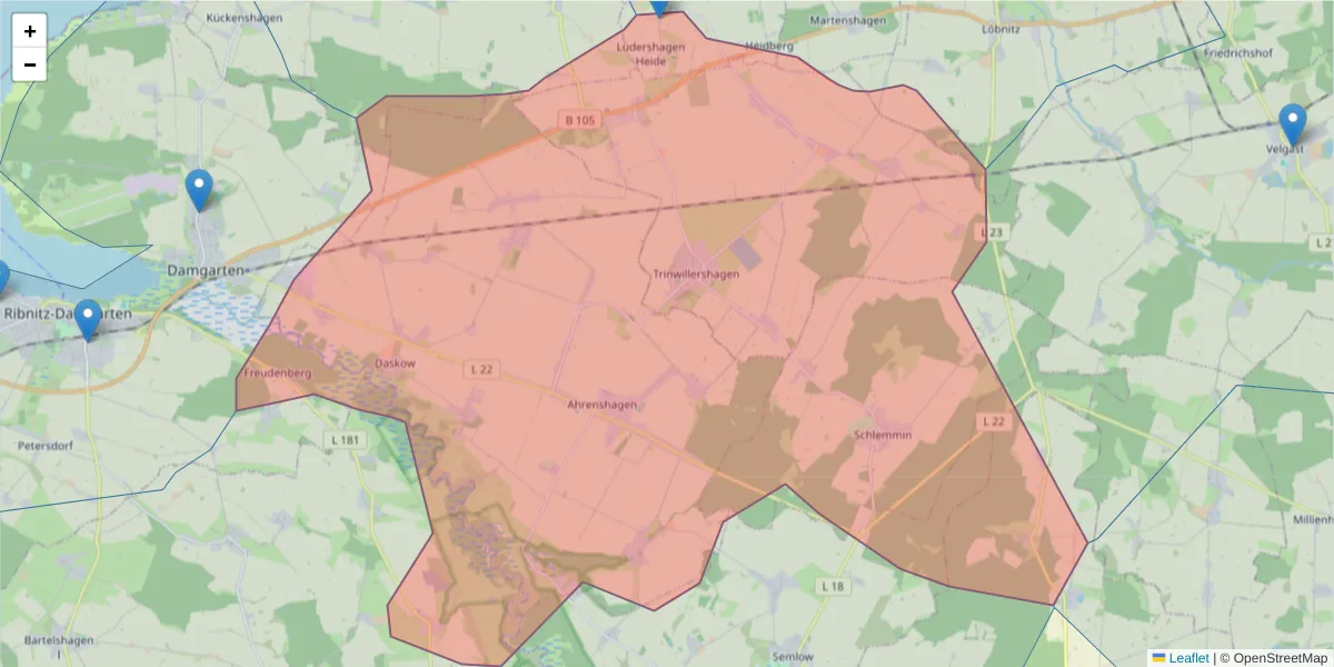Karte des Postleitzahlen Bereichs  und der umliegenden Postleitzahlen in Deutschland