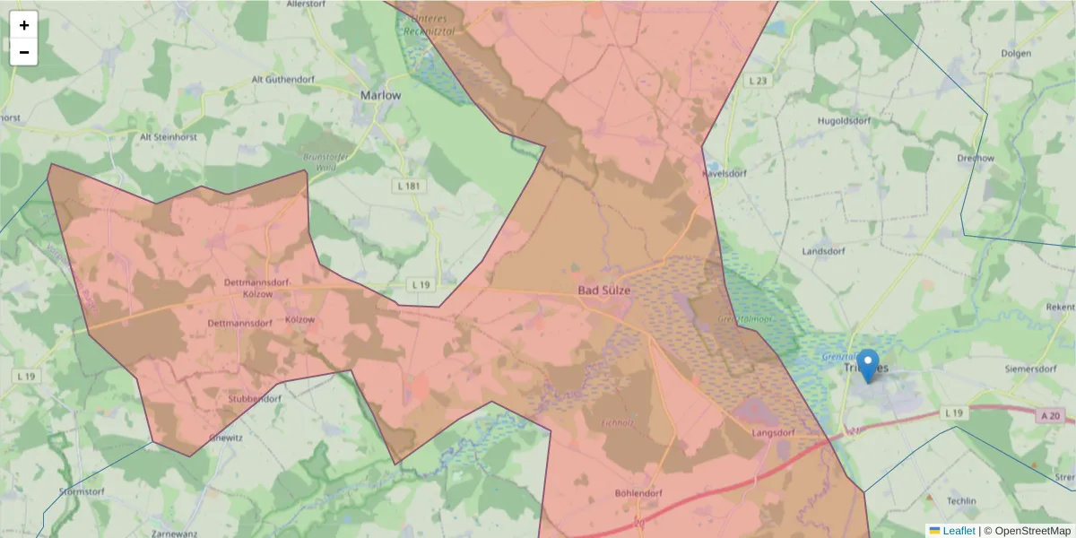 Karte des Postleitzahlen Bereichs  und der umliegenden Postleitzahlen in Deutschland