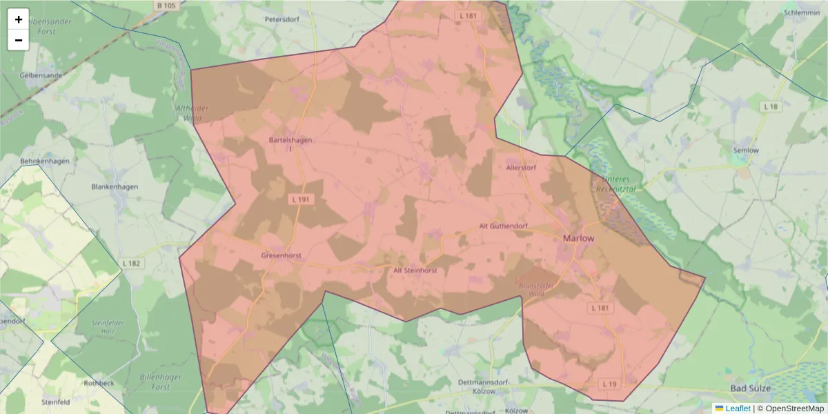 Karte des Postleitzahlen Bereichs  und der umliegenden Postleitzahlen in Deutschland