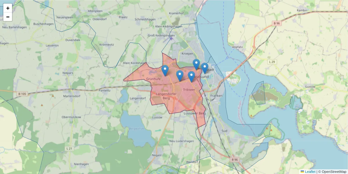 Karte des Postleitzahlen Bereichs  und der umliegenden Postleitzahlen in Deutschland