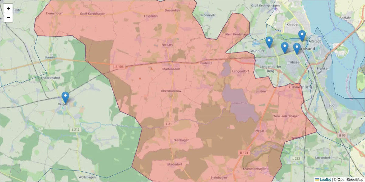 Karte des Postleitzahlen Bereichs  und der umliegenden Postleitzahlen in Deutschland