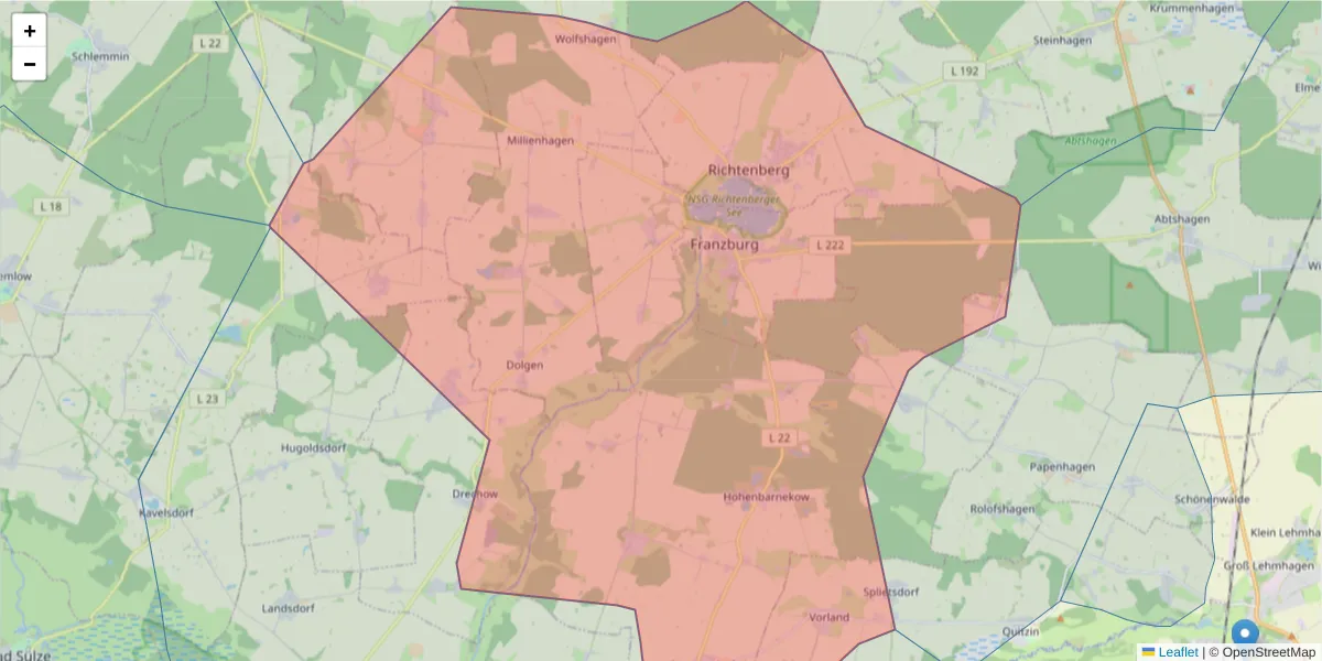 Karte des Postleitzahlen Bereichs  und der umliegenden Postleitzahlen in Deutschland