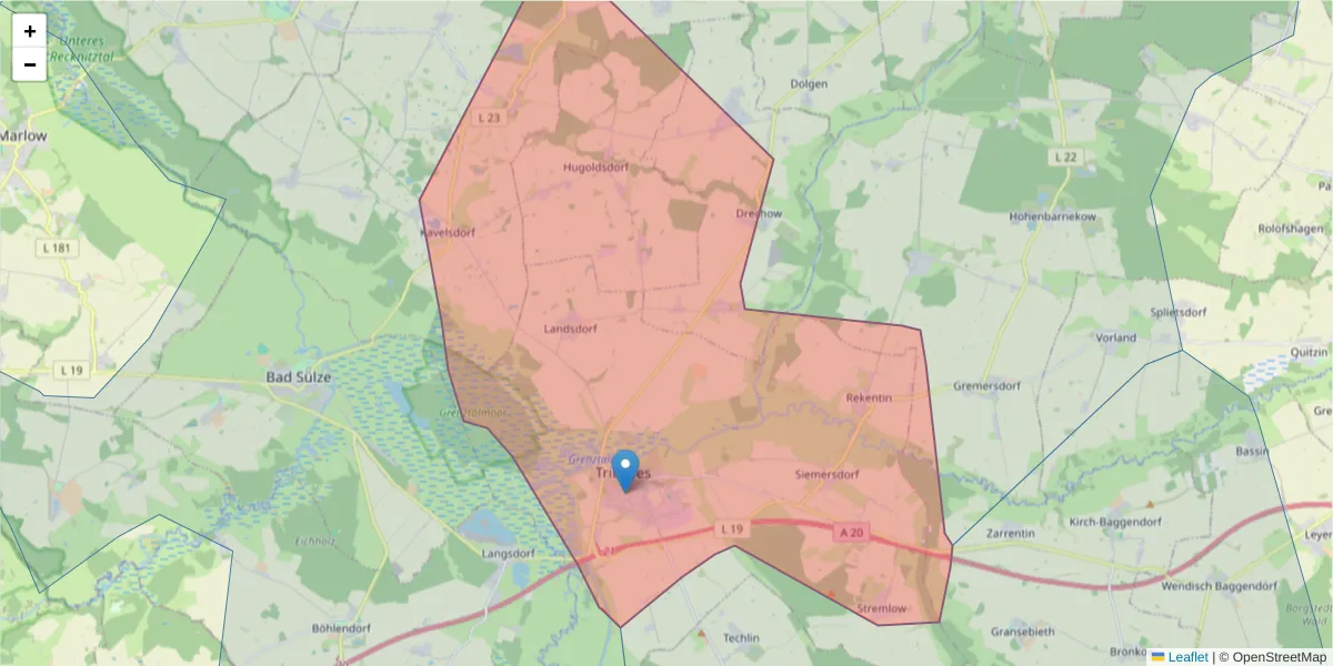 Karte des Postleitzahlen Bereichs  und der umliegenden Postleitzahlen in Deutschland