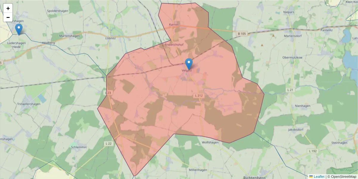 Karte des Postleitzahlen Bereichs  und der umliegenden Postleitzahlen in Deutschland