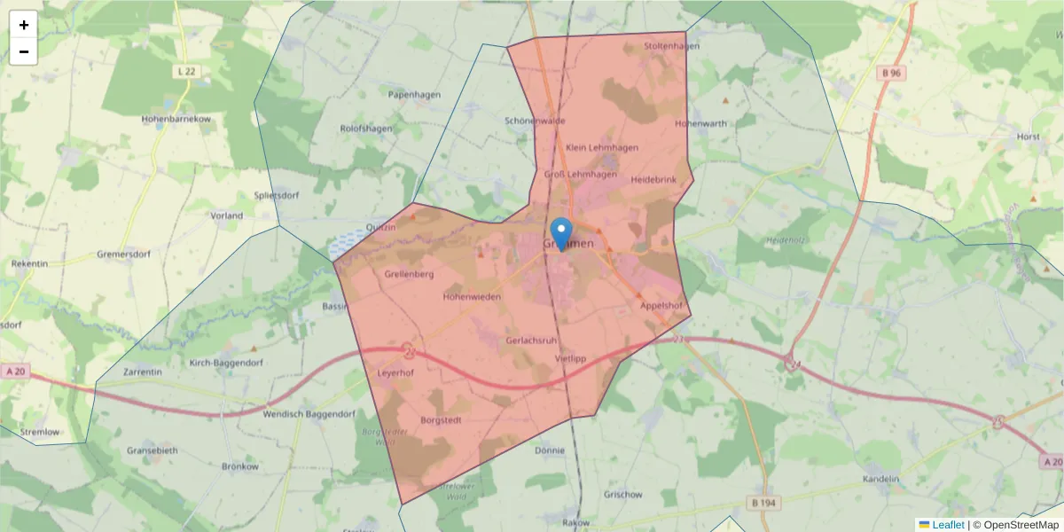 Karte des Postleitzahlen Bereichs  und der umliegenden Postleitzahlen in Deutschland