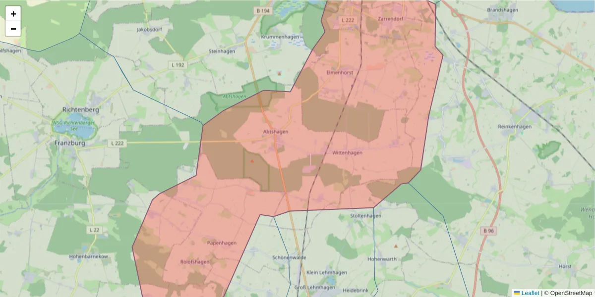 Karte des Postleitzahlen Bereichs  und der umliegenden Postleitzahlen in Deutschland