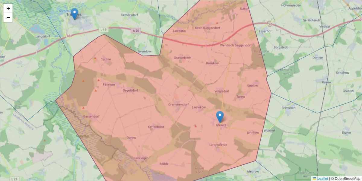 Karte des Postleitzahlen Bereichs  und der umliegenden Postleitzahlen in Deutschland