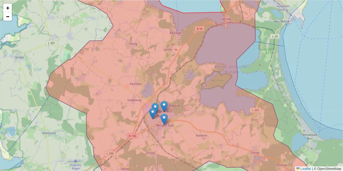 Karte des Postleitzahlen Bereichs  und der umliegenden Postleitzahlen in Deutschland