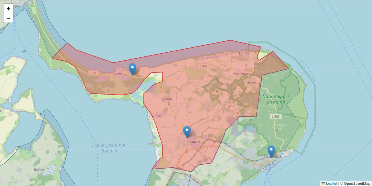 Karte des Postleitzahlen Bereichs  und der umliegenden Postleitzahlen in Deutschland