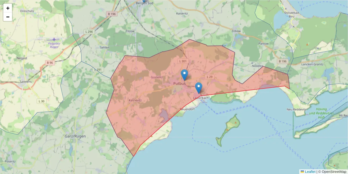 Karte des Postleitzahlen Bereichs  und der umliegenden Postleitzahlen in Deutschland