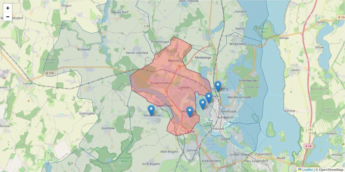 Karte des Postleitzahlen Bereichs  und der umliegenden Postleitzahlen in Deutschland