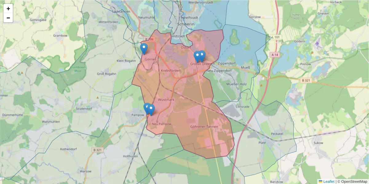 Karte des Postleitzahlen Bereichs  und der umliegenden Postleitzahlen in Deutschland