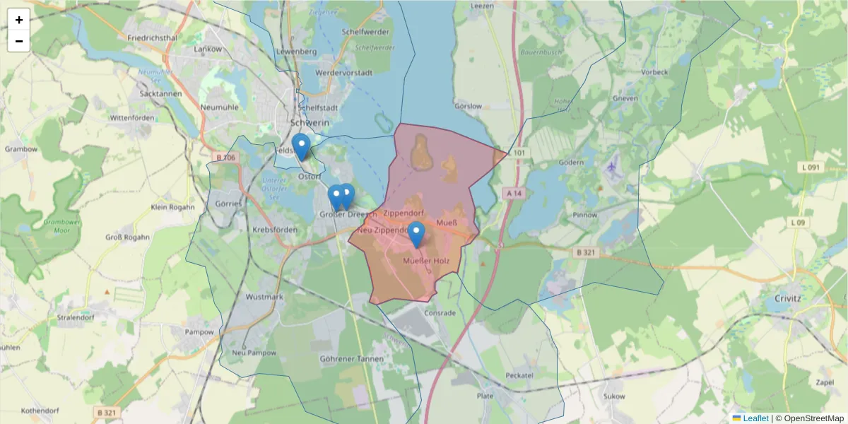Karte des Postleitzahlen Bereichs  und der umliegenden Postleitzahlen in Deutschland