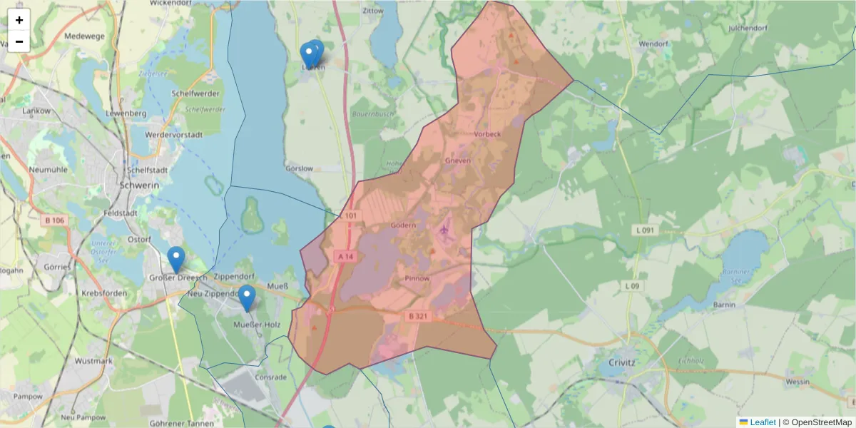 Karte des Postleitzahlen Bereichs  und der umliegenden Postleitzahlen in Deutschland
