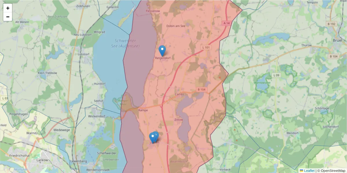 Karte des Postleitzahlen Bereichs  und der umliegenden Postleitzahlen in Deutschland