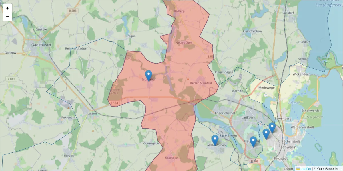 Karte des Postleitzahlen Bereichs  und der umliegenden Postleitzahlen in Deutschland