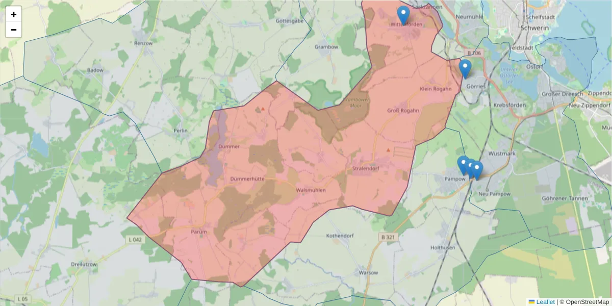 Karte des Postleitzahlen Bereichs  und der umliegenden Postleitzahlen in Deutschland