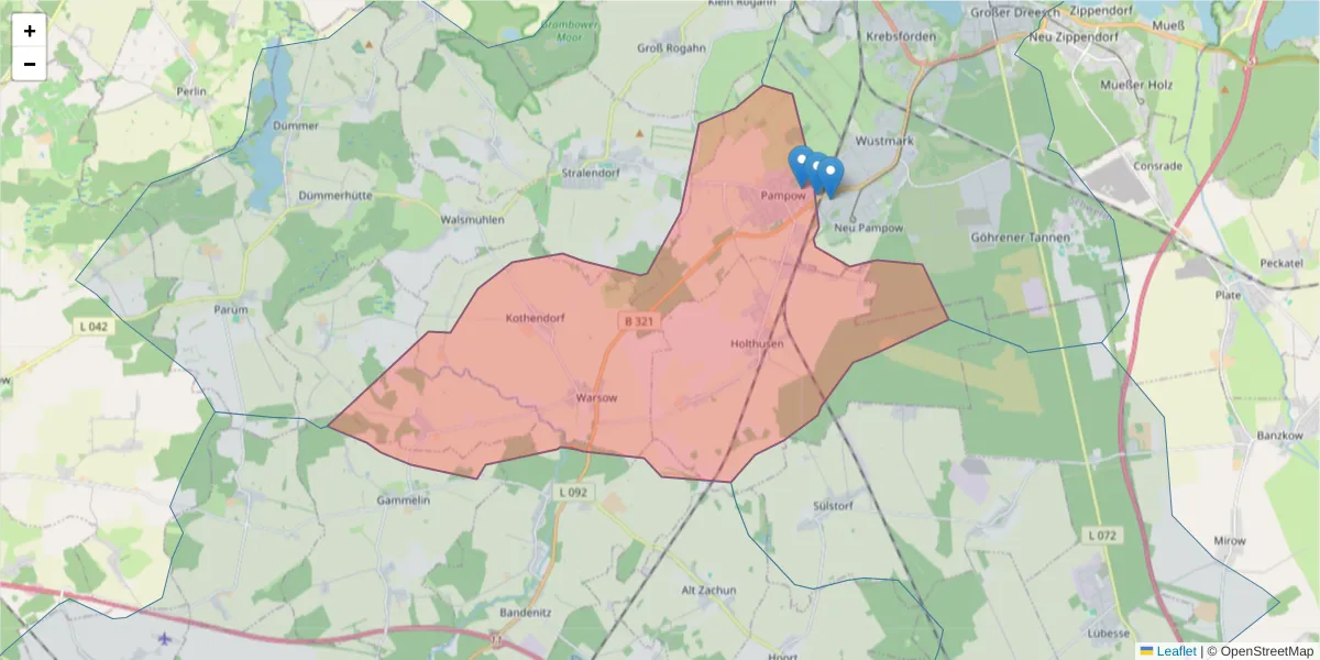 Karte des Postleitzahlen Bereichs  und der umliegenden Postleitzahlen in Deutschland